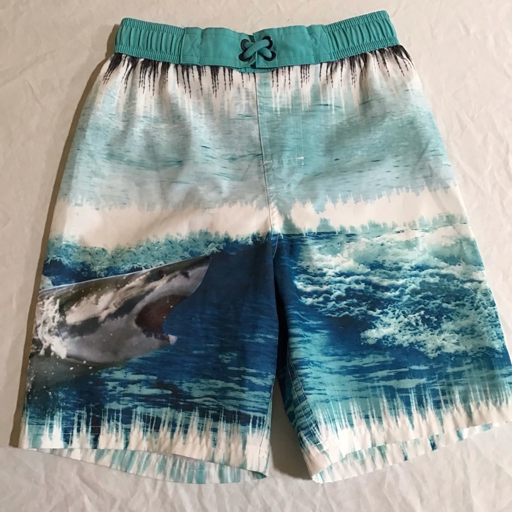 Wonder Nation Swim Trunks Boy's Sz M (8) Shark Ocean Print Blue White Shorts